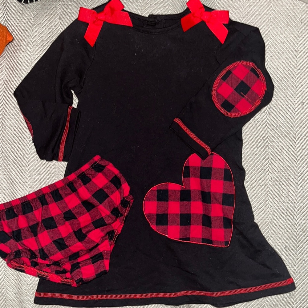 Toddler girls 2 piece dress set, red and black buffalo print.